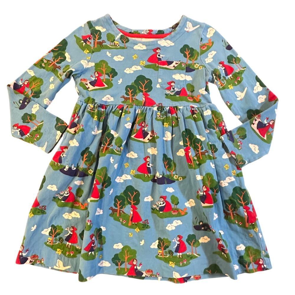 Mini Boden Blue Dress with Red and Green Print